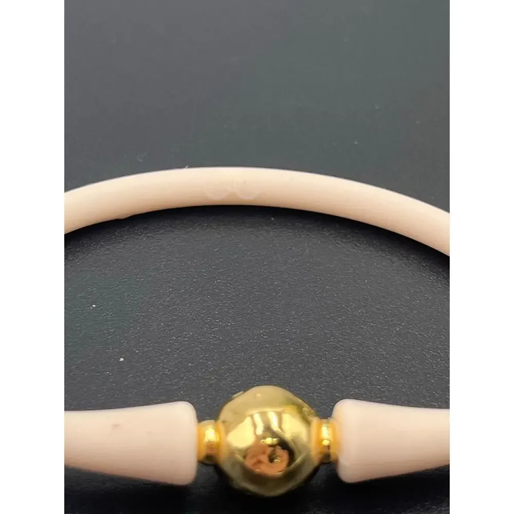 Gresham Florence Off White Silicone Water Resistant‎ Hammered Gold Ball Bracelet